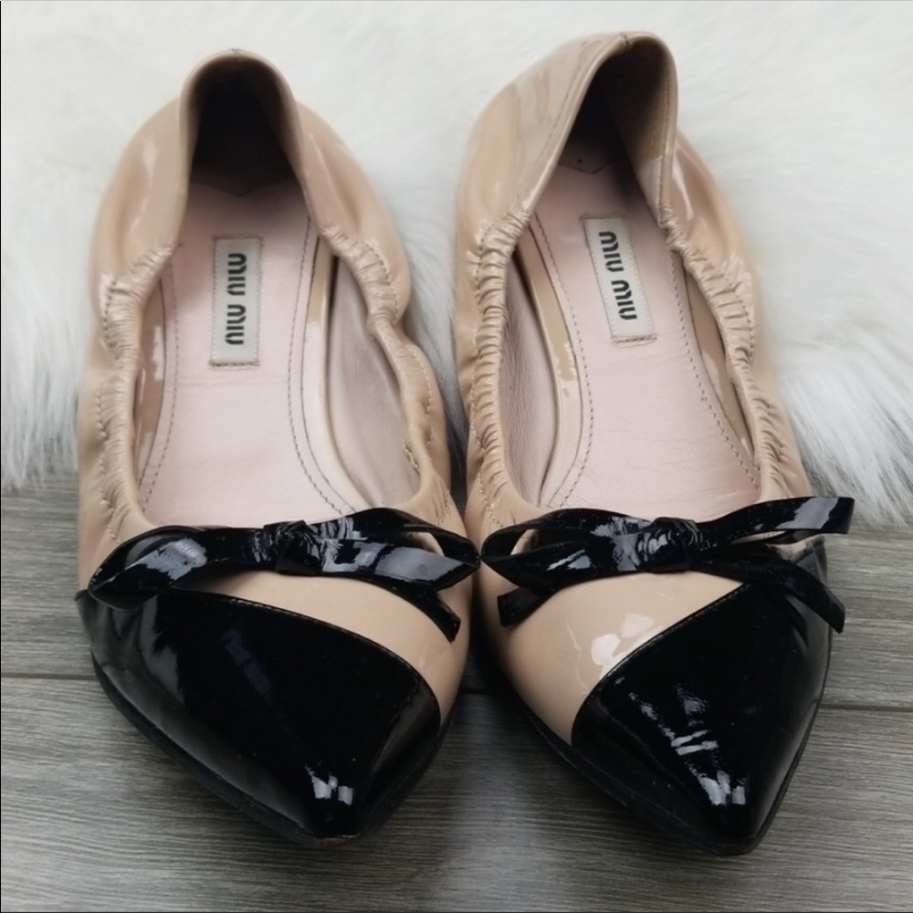 Miu Miu Bicolor Pointed Toe Ballet Flat Nude/Black - image 1